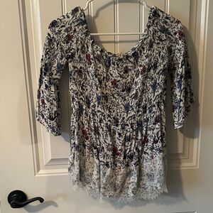 ted, white, and blue 3/4 sleeves